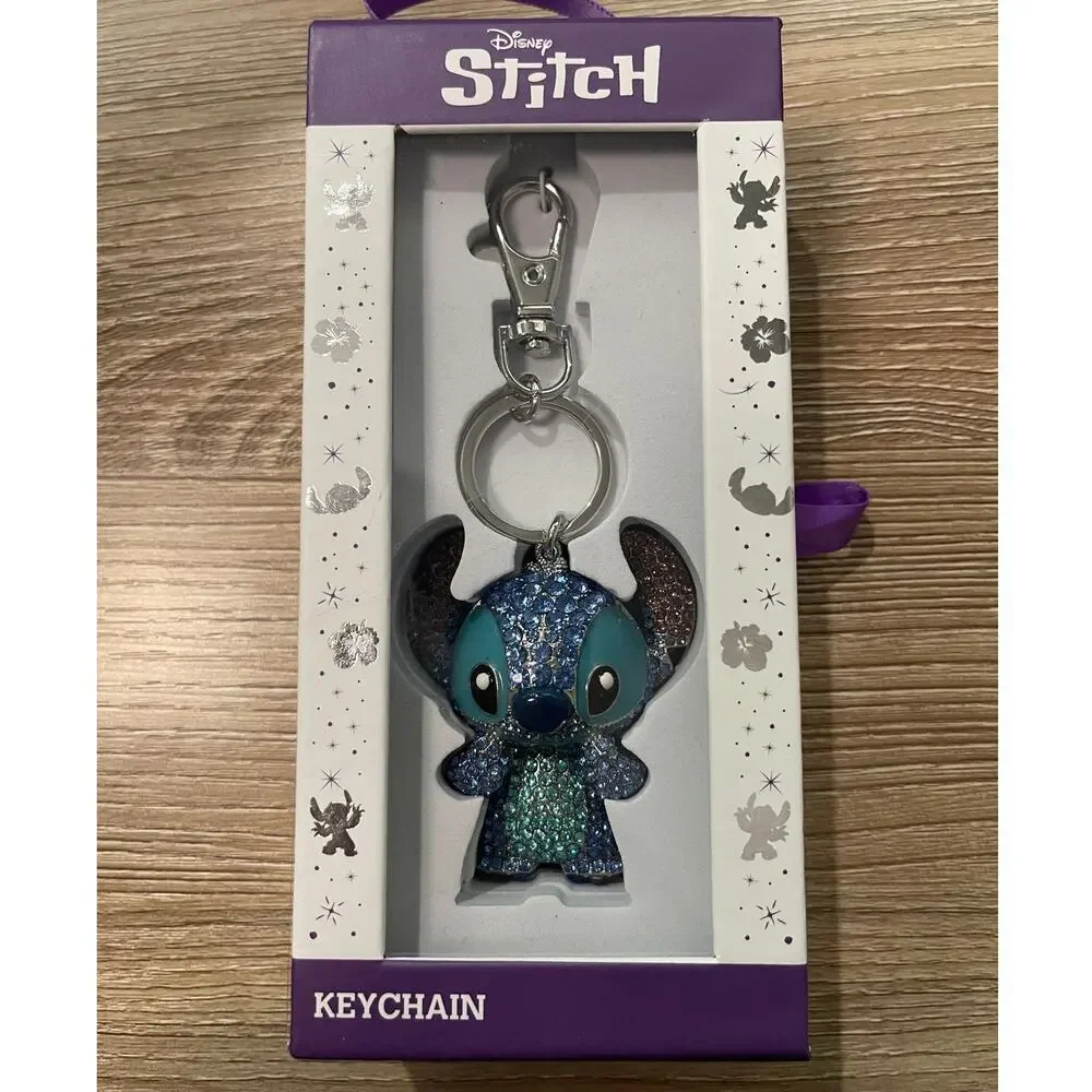 Disney Stitch Glitter Keychain Blue Bag Charm Sparkly Rhinestones NEW